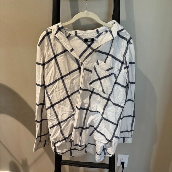 BDG Blue and White Flannel Button Up Top - Picture 1 of 4